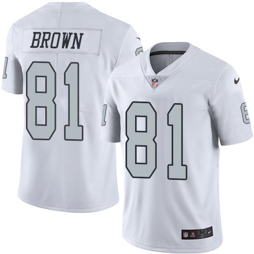 Nike Raiders #81 Tim Brown White Men's Stitched NFL Limited Rush Jersey - Click Image to Close